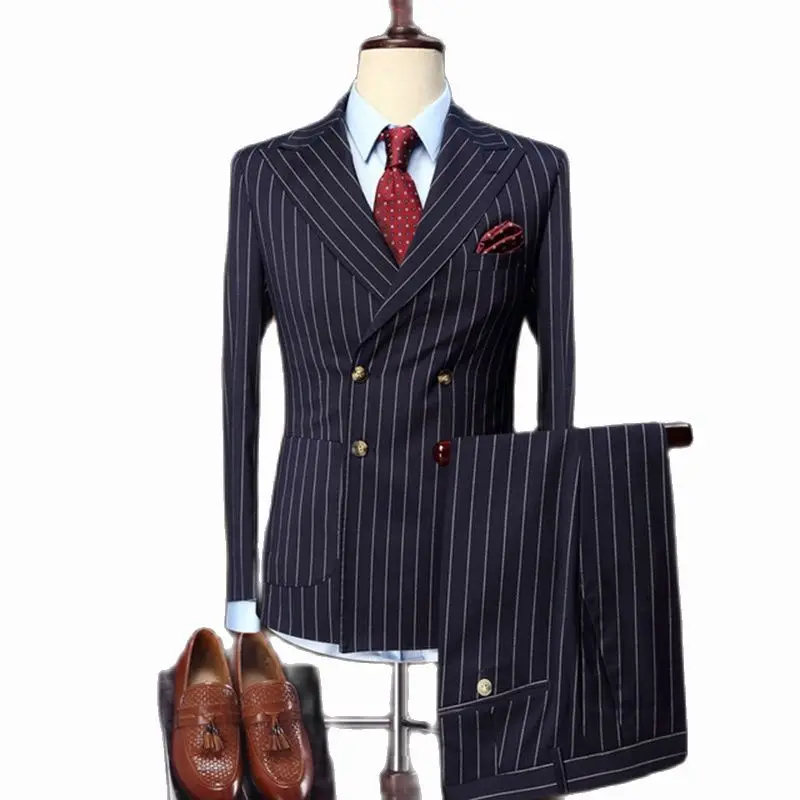 Navy Blue Stripe Men's Suits 2022 Double Breasted Slim Fit Vintage Wedding Groom Tuxedos Formal Business Suits Costume Homme
Navy Blue Stripe Men's Suits 2022 Double Breasted Slim Fit Vintage Wedding Groom Tuxedos Formal Business Suits Costume Homme