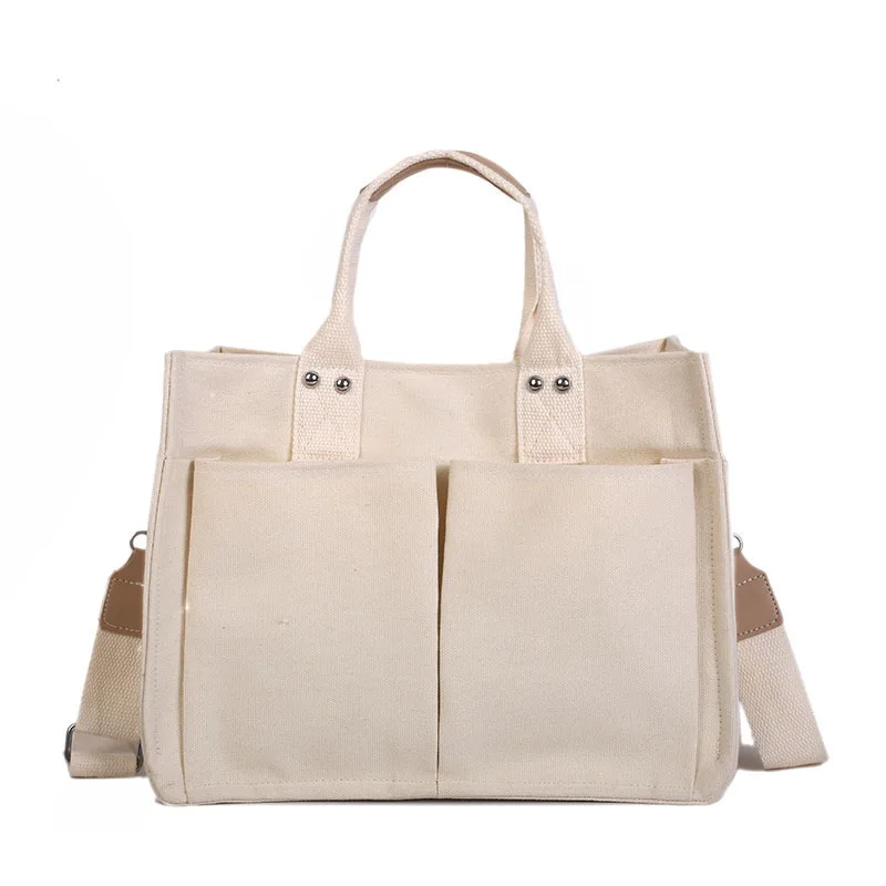 

Повседневная холщовая женская сумка-тоут, вместительные школьные портфели через плечо для покупок, однотонные сумки на ремне для женщин