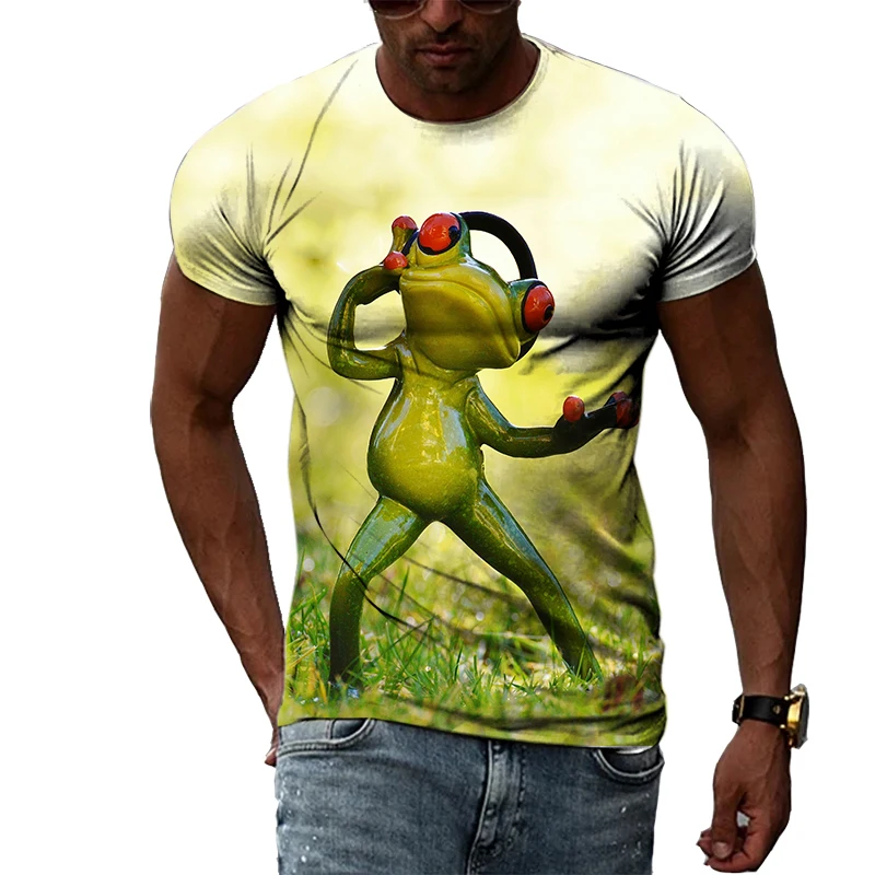 

Summer Men Fun Animal Cute Frog Graphics 3d Printed O Collar Fashion Short Sleeve Hip Hop Funny Plus Size Loose Top Clothing