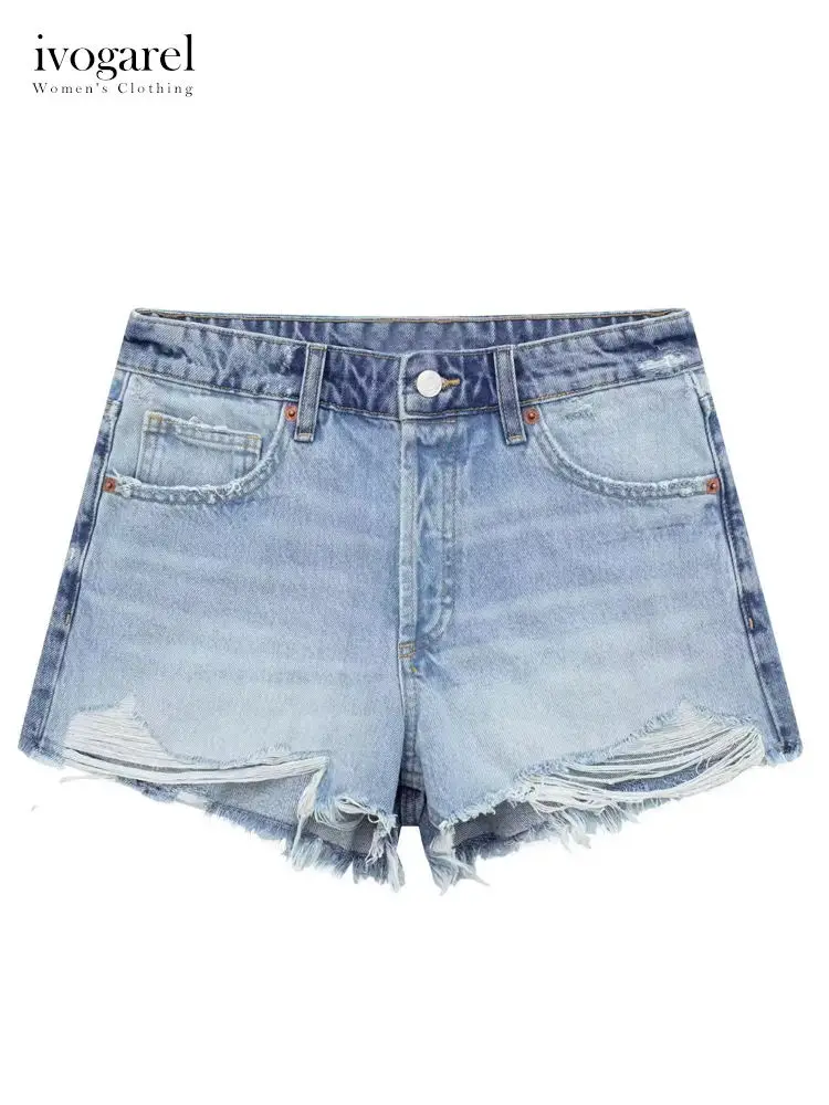 

Ivogarel Denim High-Waist Shorts with Ripped Details Casual Women's Summer Mini Shorts Frayed Hem Trafza 2023 Style