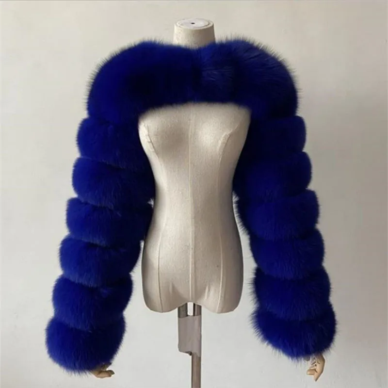 

New Women's Jackets For 2022. Stylish Jacket In High Imitation Fox Fur With Horizontal Stripes. Outdoor Personalized Fur Clothes