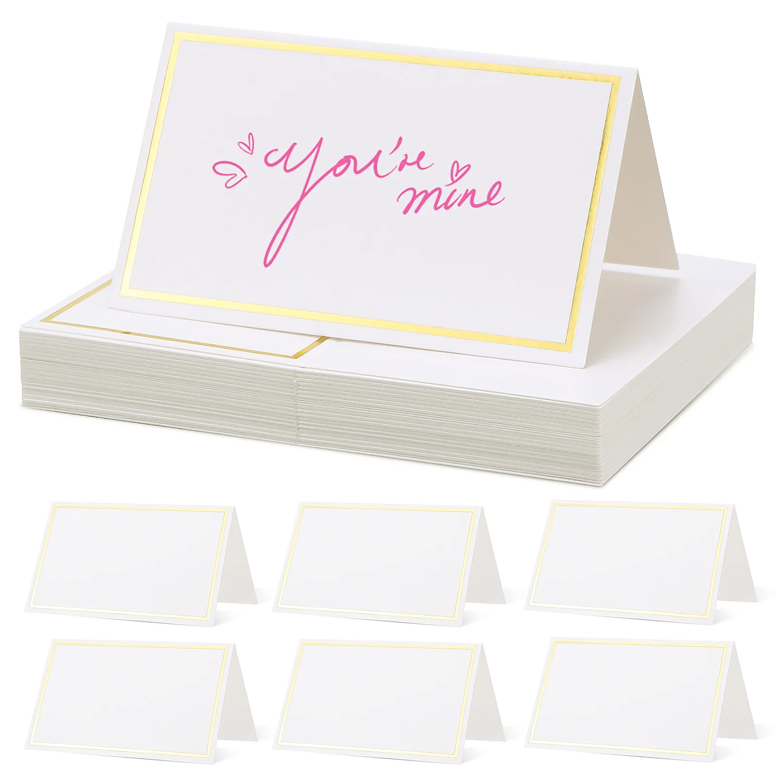 

40Pcs Place Cards Blank Table Name Place Cards with Gold Foil Stamping Border for Table Setting Reserved Seating