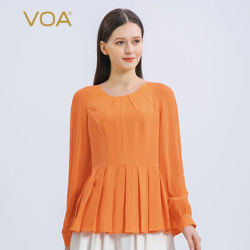 VOA 30m/m Heavyweight Silk O-Neck Hit Material Stitching Shirt Long Sleeve Hem Pleated Loose Straight T-shirt топ женский BE961
VOA 30m/m Heavyweight Silk O-Neck Hit Material Stitching Shirt Long Sleeve Hem Pleated Loose Straight T-shirt топ женский BE961