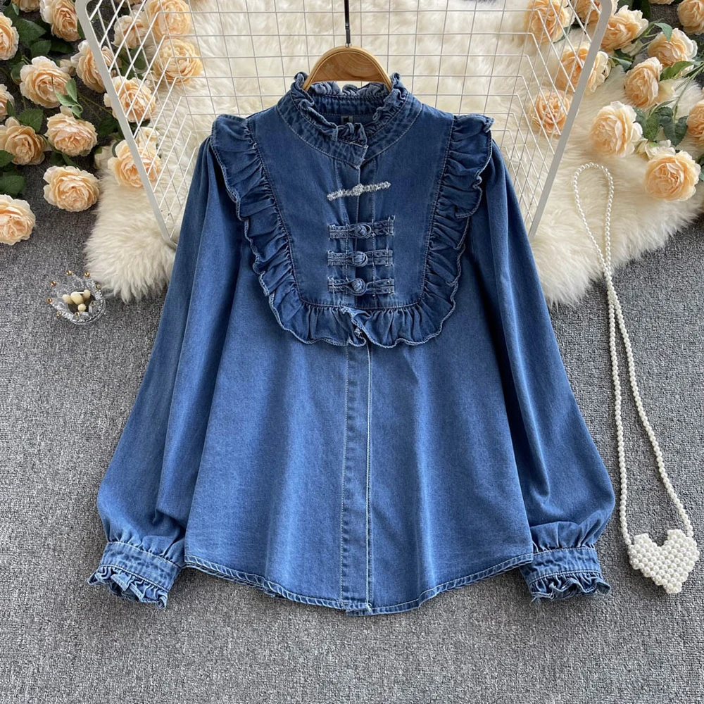 VANOVICH Korean Style Fashionable and Thin Temperament Retro Design Sense Fungus Edge Denim Shirt 2022 New Spring and Autumn
VANOVICH Korean Style Fashionable and Thin Temperament Retro Design Sense Fungus Edge Denim Shirt 2022 New Spring and Autumn