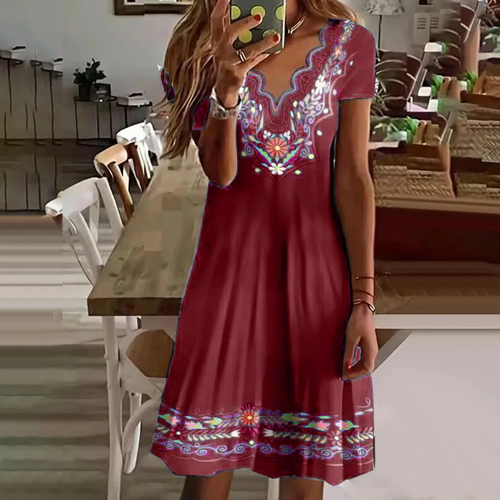 2023 Summer New Women's Wavy V-neck Dress Lady Print Short-sleeved Ethnic Style Casual Dresses
2023 Summer New Women's Wavy V-neck Dress Lady Print Short-sleeved Ethnic Style Casual Dresses