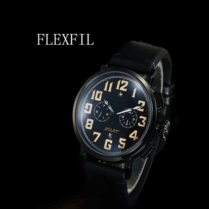 FLEXFIL Aviation Pilot Automatic mechanical watches luminous waterproof 44mm Chronograph For Men Brand Military Wristwatch
FLEXFIL Aviation Pilot Automatic mechanical watches luminous waterproof 44mm Chronograph For Men Brand Military Wristwatch