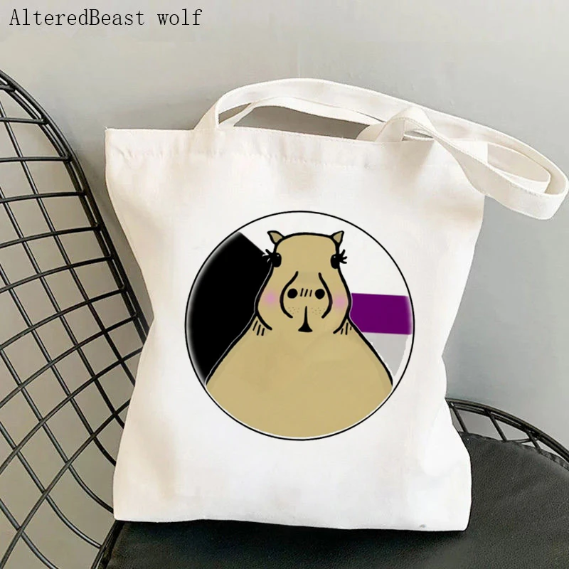 

Women's Shoulder Bag Cute Capybara In Demisexual Pride LGBT Canvas Bag Harajuku Shopping Shopper Bag girl handbag Tote Lady Bag