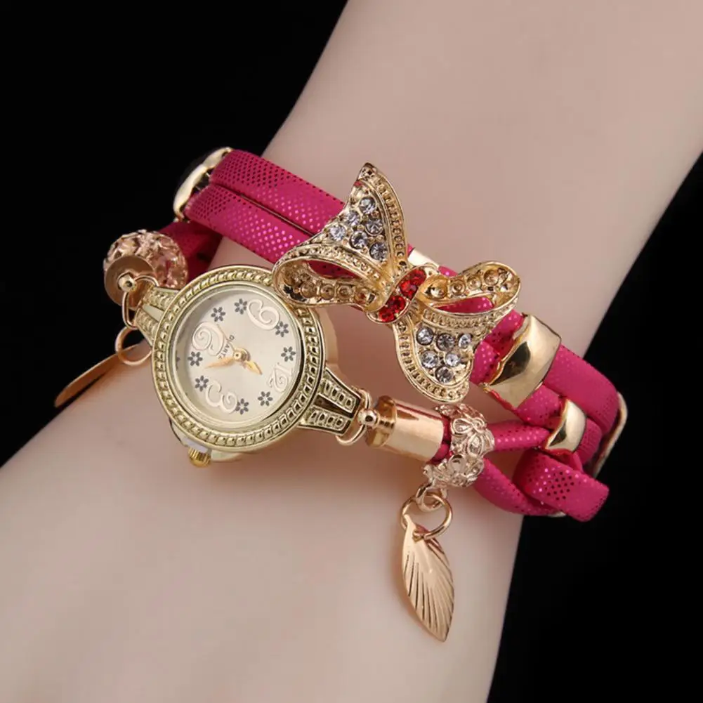 

Watch Quartz Movement Rhinestone Pointer Display Birthday Gift Round Case Luxury Bowknot Bracelet Watch Women for Dating