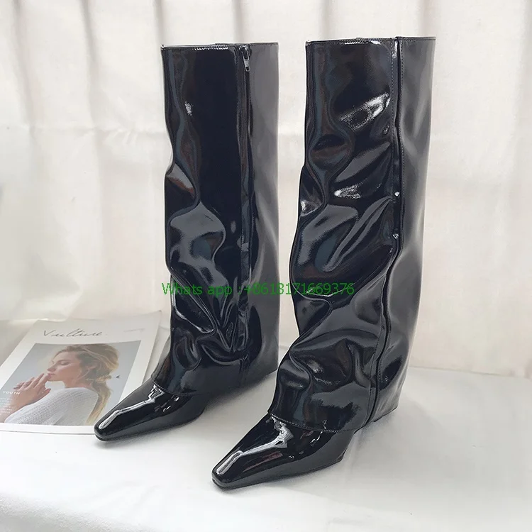 Pointd Toe Knee High Trousers Boots Sexy Luxury Women Thin High Heel Patent Leather Wedges Boots Ladies Gladiator Zipper Shoes
Pointd Toe Knee High Trousers Boots Sexy Luxury Women Thin High Heel Patent Leather Wedges Boots Ladies Gladiator Zipper Shoes
