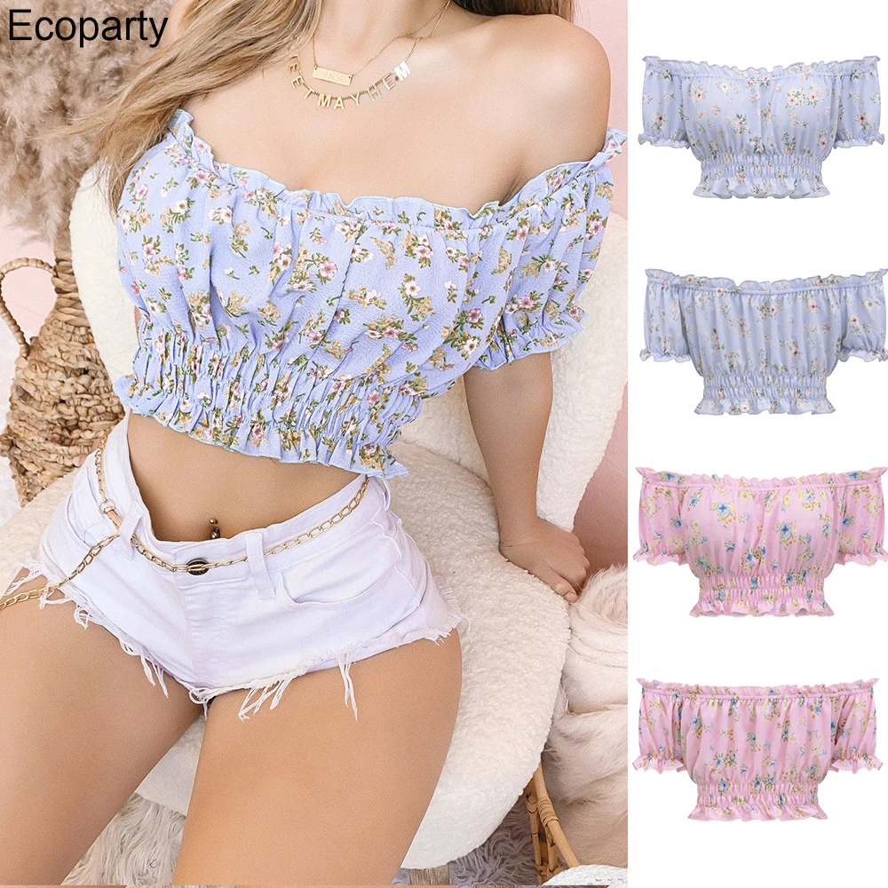 2022 Summer Fashion Bubble Sleeve Off-Shoulder Short T-Shirt Sexy Floral Printed Elegant Ruffled Crinkled Navel Top For Women
2022 Summer Fashion Bubble Sleeve Off-Shoulder Short T-Shirt Sexy Floral Printed Elegant Ruffled Crinkled Navel Top For Women