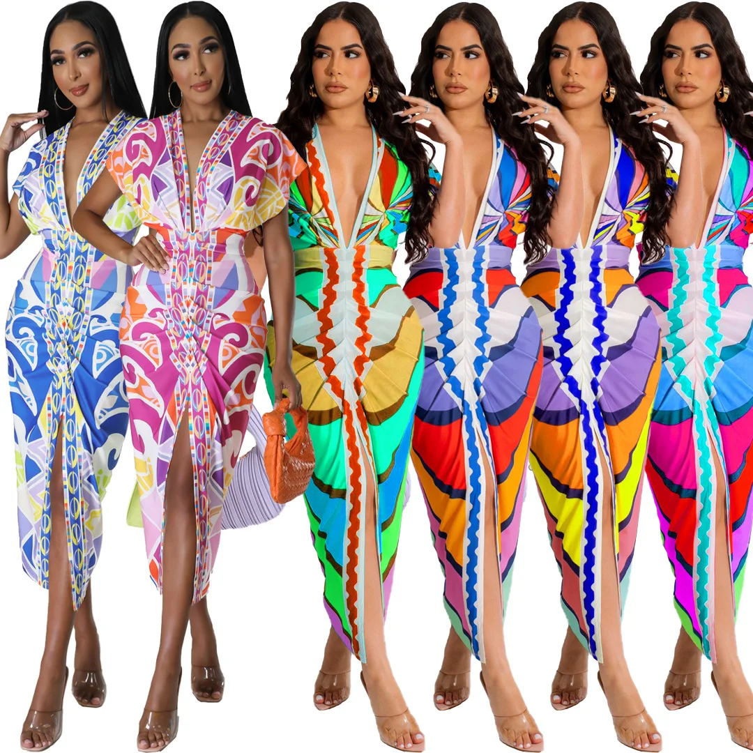 Vintage National Pattern Printing Women Party Dress Deep V Neck Short Sleeves High Stretchy Elegant Club Dresses Summer Holidays
Vintage National Pattern Printing Women Party Dress Deep V Neck Short Sleeves High Stretchy Elegant Club Dresses Summer Holidays
