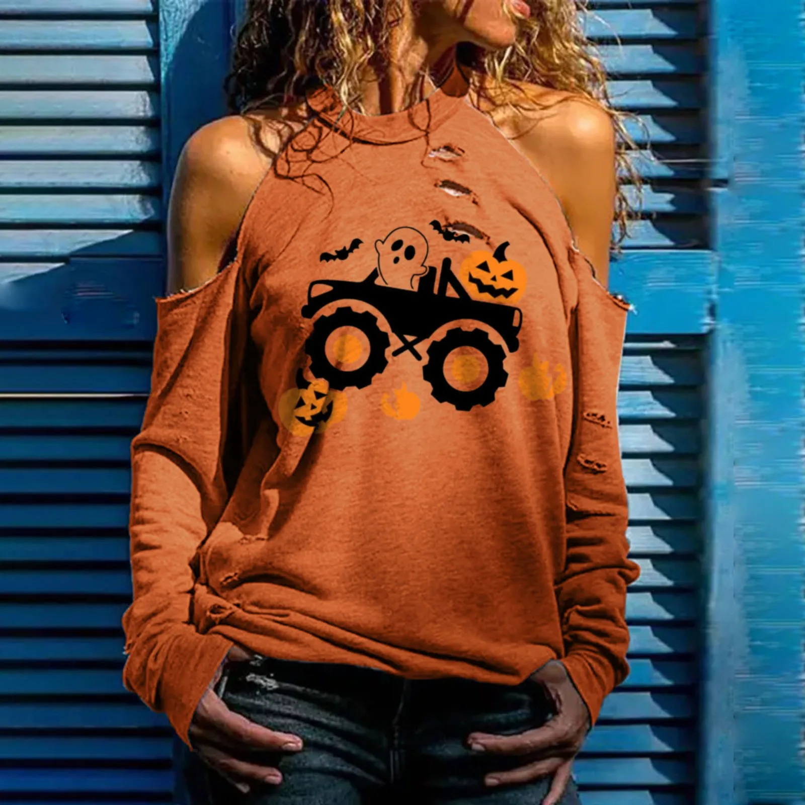 Women's Halloween Strapless Interesting Print Long Sleeve Trend Hole Top Casual Tee Shirts Woman Womens Tee Shirts Loose Fit
Women's Halloween Strapless Interesting Print Long Sleeve Trend Hole Top Casual Tee Shirts Woman Womens Tee Shirts Loose Fit