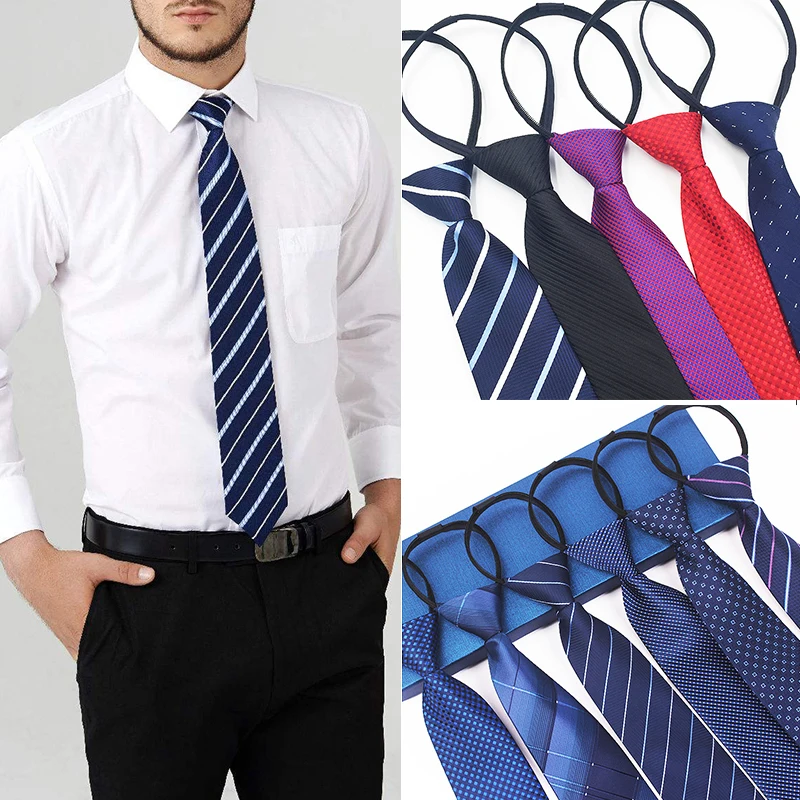 

Men Necktie Zipper Lazy Tie Fashion Solid 8cm Ties Business for Man Gravatas Handkerchief Bowtie Mens Wedding Shirt Accessories