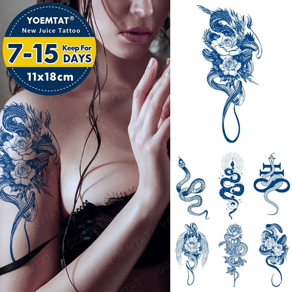 

Semi-Permanent Waterproof Temporary Tattoo Sticker Snake Wing Flower Juice Lasting Ink Genipin Herbal Fake Wrap Around Arm Tatoo