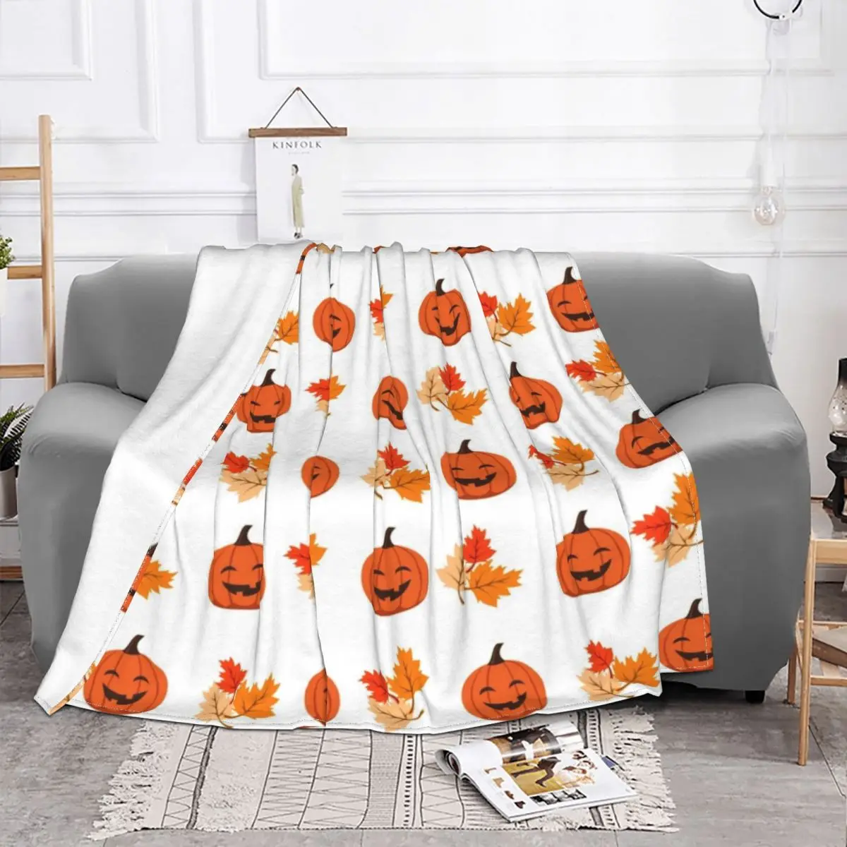 

Одеяло с рисунком тыквы на Хэллоуин, флисовое текстильное украшение, искусственное многофункциональное супертеплое покрывало для кровати, автомобиля, плюшевое тонкое одеяло