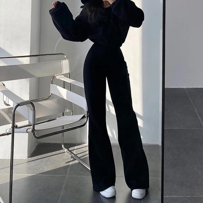 New High Street Elastic Waist Solid Color Flare Pants For Women Spring Autumn Thick Casual Female Trouser B050
New High Street Elastic Waist Solid Color Flare Pants For Women Spring Autumn Thick Casual Female Trouser B050