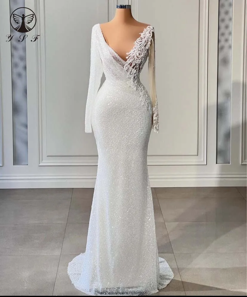 Elegant Wedding Dresses Plunging V Neck Beaded Stones Lace Mermaid Long Sleeve Robe De Mariee
Elegant Wedding Dresses Plunging V Neck Beaded Stones Lace Mermaid Long Sleeve Robe De Mariee