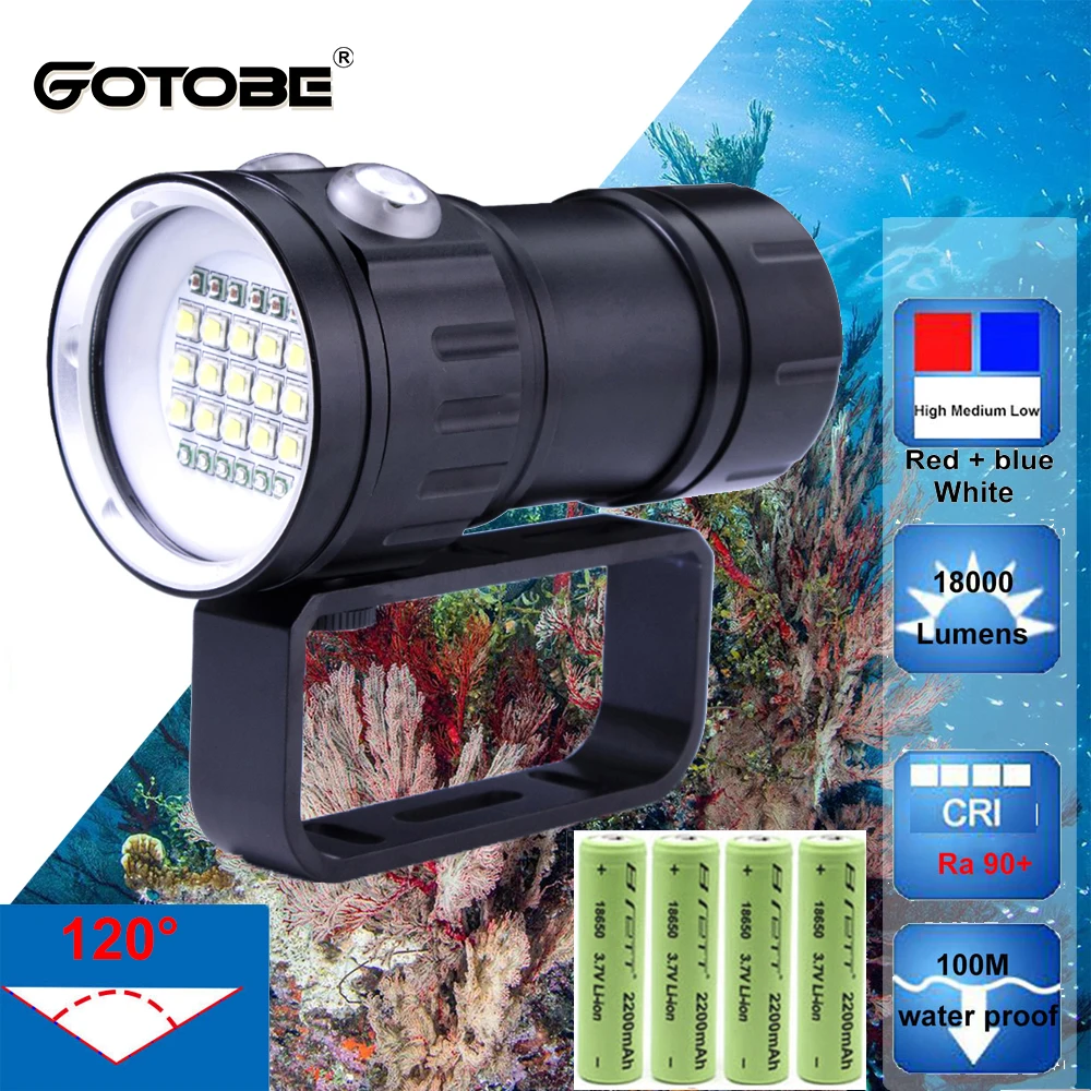 LED Diving Flashlight 20000Lumens Underwater Lighting Lamp 100m Waterproof Tactical Torch For Photography Video Fill Light
LED Diving Flashlight 20000Lumens Underwater Lighting Lamp 100m Waterproof Tactical Torch For Photography Video Fill Light