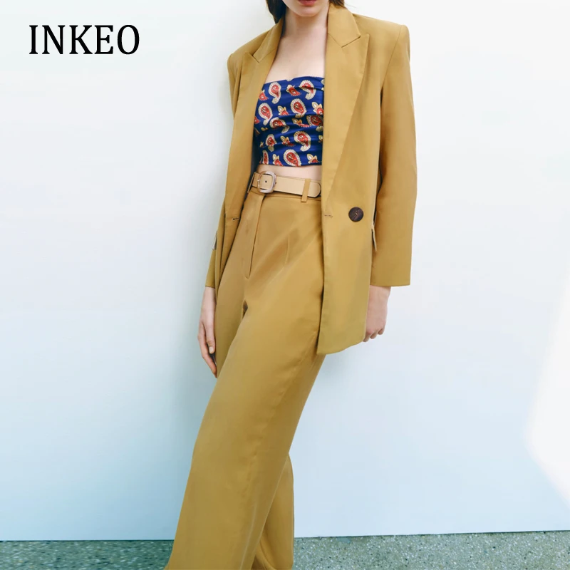 2022 Autumn winter women's blazer suits and pants yellow Elegant Loose pockets jacket set Straight pants ladies Chic INKEO 2O139
2022 Autumn winter women's blazer suits and pants yellow Elegant Loose pockets jacket set Straight pants ladies Chic INKEO 2O139
