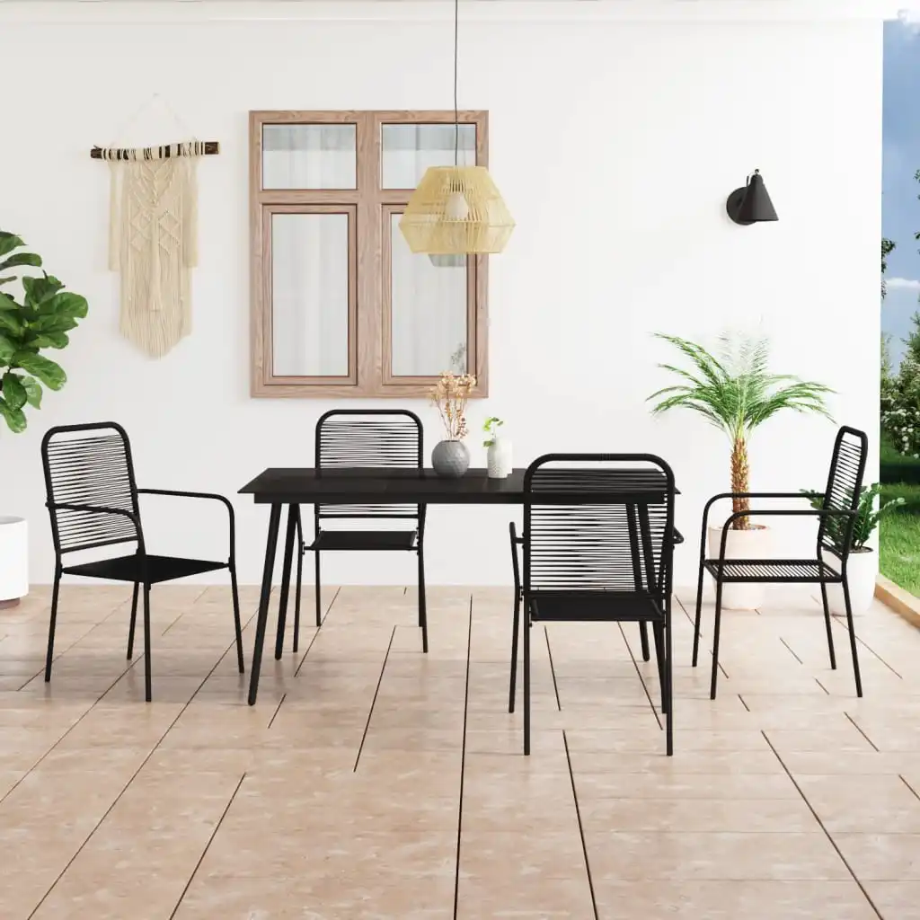 5 Piece Garden Dining Set,Patio Table and Chair Set, Cotton Rope and Steel Black 
5 Piece Garden Dining Set,Patio Table and Chair Set, Cotton Rope and Steel Black