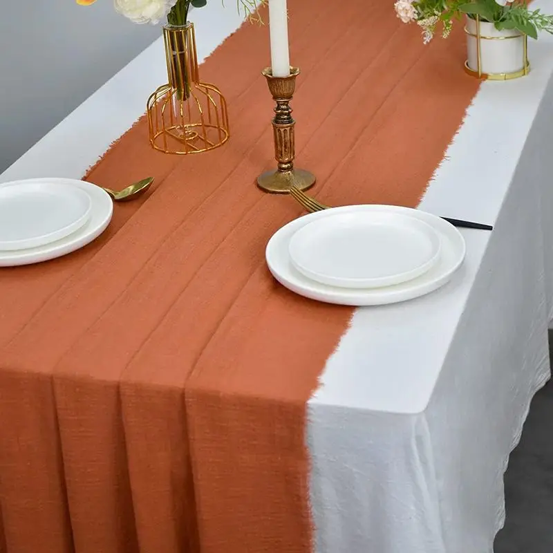 

65x1000 см оранжевая хлопчатобумажная марлевая скатерть для свадебного торжества, украшения на День Благодарения, Пасхи