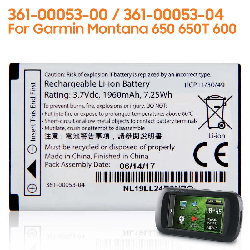 Replacement Battery For Garmin Montana 680 650 650T 600 361-00053-04 361-00053-00 VIRB GPS Rechargeable Battery
Replacement Battery For Garmin Montana 680 650 650T 600 361-00053-04 361-00053-00 VIRB GPS Rechargeable Battery