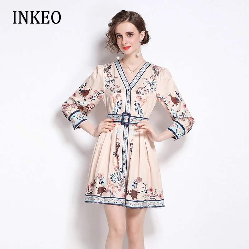 Large size Beach style Women V-neck shirt dress Spring Summer Fashion Print Puff sleeve Female Mini dress Elegant INKEO 1D211
Large size Beach style Women V-neck shirt dress Spring Summer Fashion Print Puff sleeve Female Mini dress Elegant INKEO 1D211