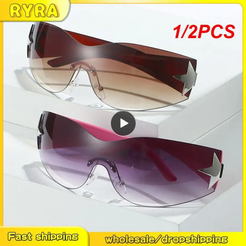 

1/2PCS Oversized Y2K Rimless Sunglass Women Men Trendy Wrap Around Sunglasses Punk One Piece Goggles Sports Sun Glass Shades