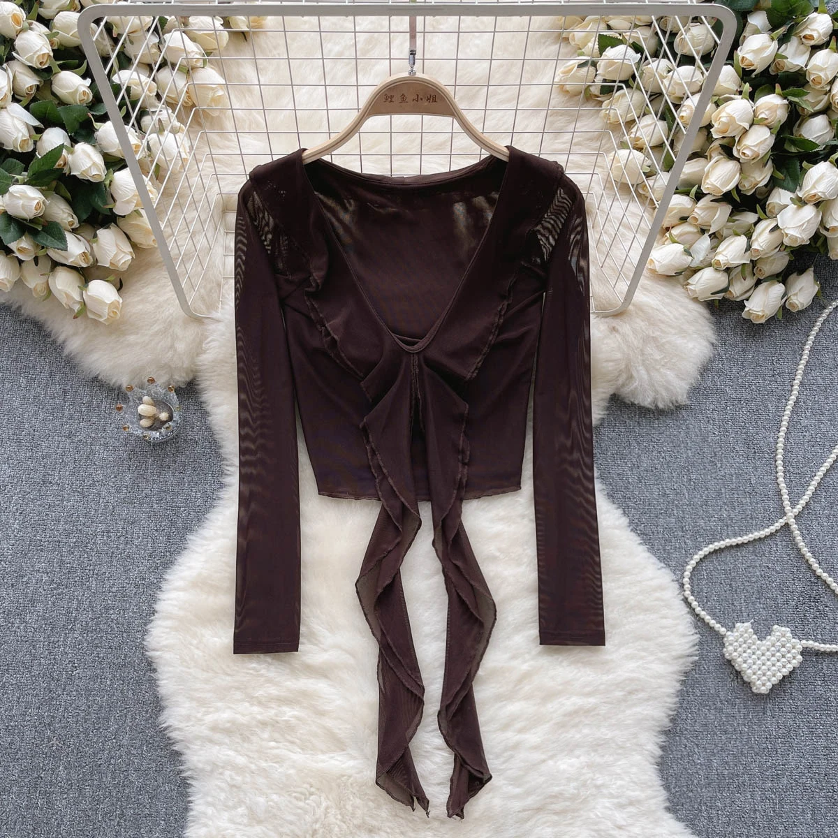 Vintage Mesh V-neck Long Sleeve Blouse Fashion Shirt Casual Chic Ruffles Top Fairy Summer Women
Vintage Mesh V-neck Long Sleeve Blouse Fashion Shirt Casual Chic Ruffles Top Fairy Summer Women
