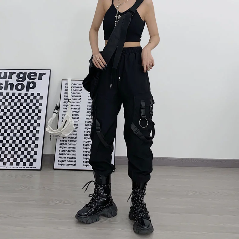 Брюки-карго Techwear женские в готическом стиле, уличная одежда в стиле панк, Джоггеры в стиле хип-хоп, свободные штаны в стиле Харадзюку с завышенной талией и лентами
Брюки-карго Techwear женские в готическом стиле, уличная одежда в стиле панк, Джоггеры в стиле хип-хоп, свободные штаны в стиле Харадзюку с завышенной талией и лентами