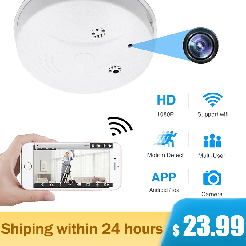 1080P Mini Wifi Camera Smoke Detector Ceiling Wireless Camera Motion Detection Home Security Video Surveillance Remote Monitor
1080P Mini Wifi Camera Smoke Detector Ceiling Wireless Camera Motion Detection Home Security Video Surveillance Remote Monitor