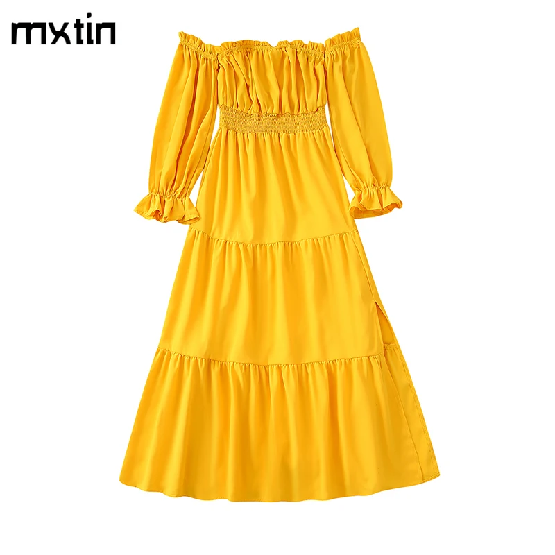 2022 Women Spring Fashion Solid Split Midi Dress Vintage One Shoulder Long Sleeve Elastic Waist Female Party Casual Dresses
2022 Women Spring Fashion Solid Split Midi Dress Vintage One Shoulder Long Sleeve Elastic Waist Female Party Casual Dresses