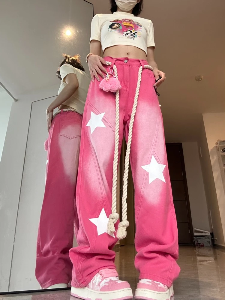 Sweet & Cool Pink Star Women Jeans High Street Denim Retro Loosen Fit Straight Pants
Sweet & Cool Pink Star Women Jeans High Street Denim Retro Loosen Fit Straight Pants