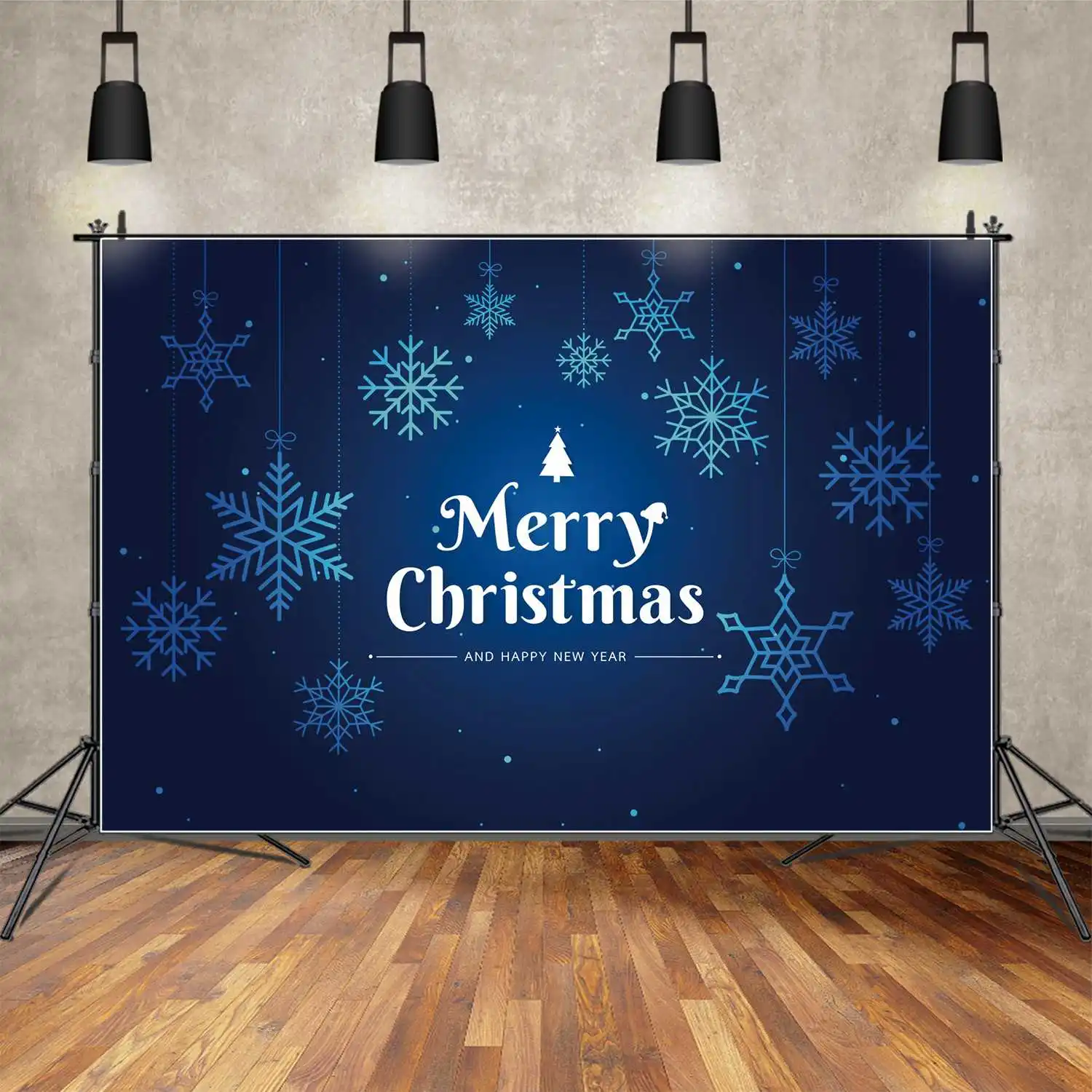 

MOON.QG Backdrop Blue Snowflake Merry Christmas Tree Banner Happy New Year Poster Background Children's Party Decor Photo Booth