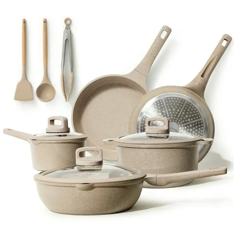 Pots and Pans Set,11 Pcs Non Stick Cookware Set, Induction Stone Cookware Kitchen Cooking Set (Taupe Granite) 
Pots and Pans Set,11 Pcs Non Stick Cookware Set, Induction Stone Cookware Kitchen Cooking Set (Taupe Granite)
