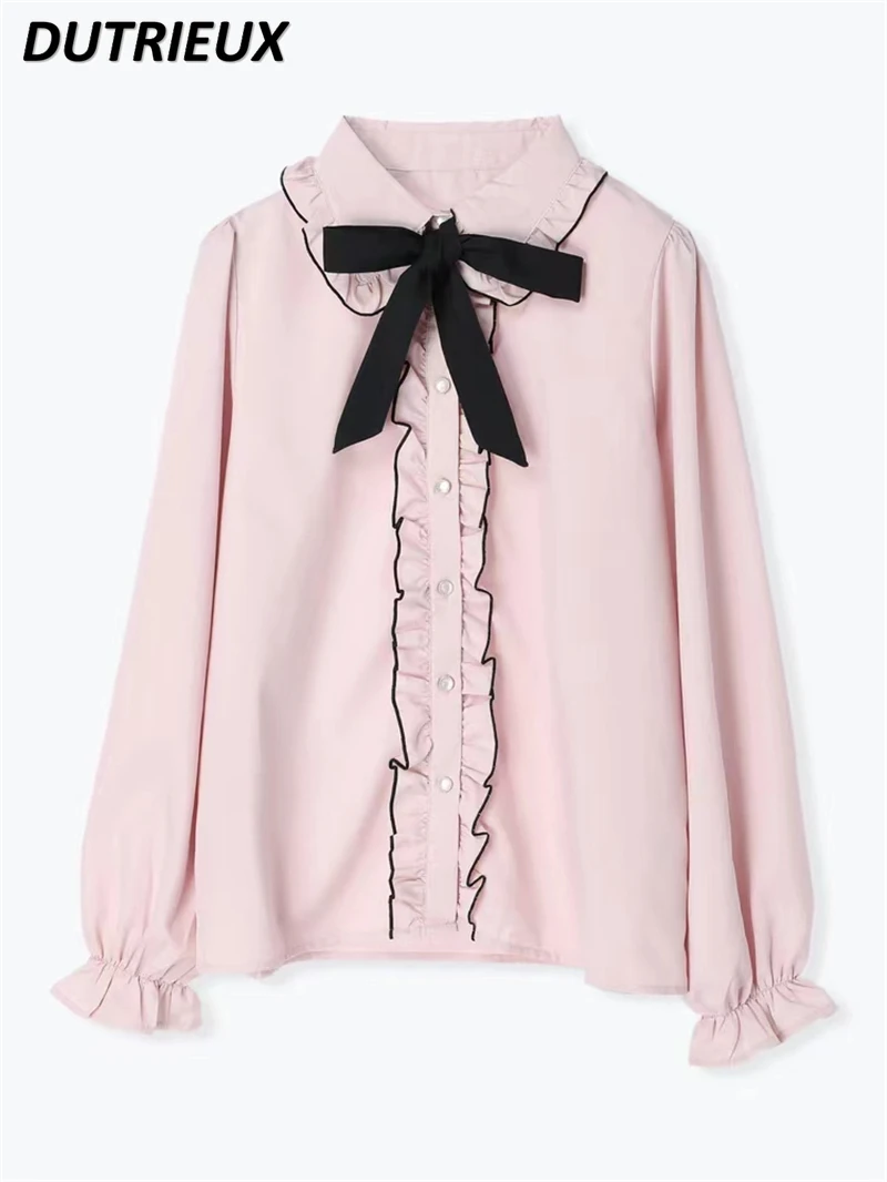 Japanese Style Lacework Bow Tie Sweet Long Puff Sleeve Blouse Sweet Cute Girls Single-Breasted Solid Color Top Bottoming Shirt
Japanese Style Lacework Bow Tie Sweet Long Puff Sleeve Blouse Sweet Cute Girls Single-Breasted Solid Color Top Bottoming Shirt