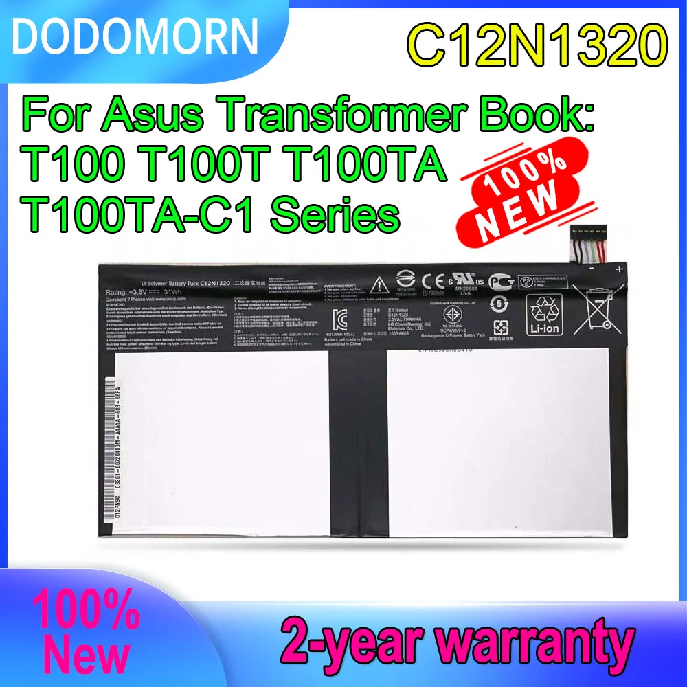DODOMORN New C12N1320 Battery For ASUS Transformer Book T100 T100T T100TA T100TA-C1 Series 3.8V 31Wh High Quality In Stock
DODOMORN New C12N1320 Battery For ASUS Transformer Book T100 T100T T100TA T100TA-C1 Series 3.8V 31Wh High Quality In Stock