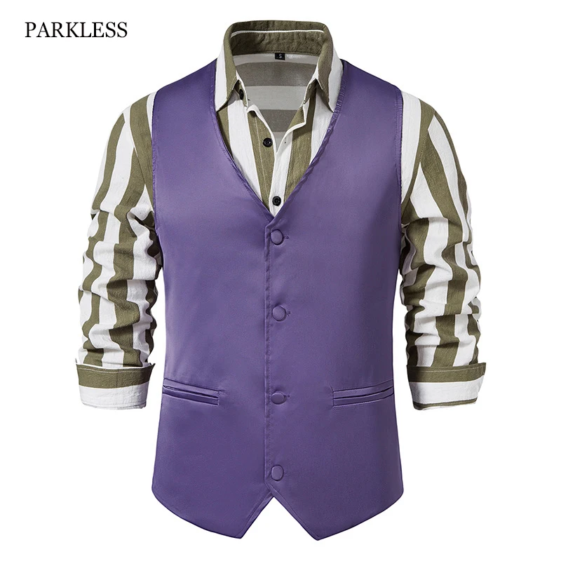 Purple Men Suit Vest British Style Formal V Neck Casual Waistcoat Business Dress Vest Groomman For Wedding Stage Costumes Gilet
Purple Men Suit Vest British Style Formal V Neck Casual Waistcoat Business Dress Vest Groomman For Wedding Stage Costumes Gilet