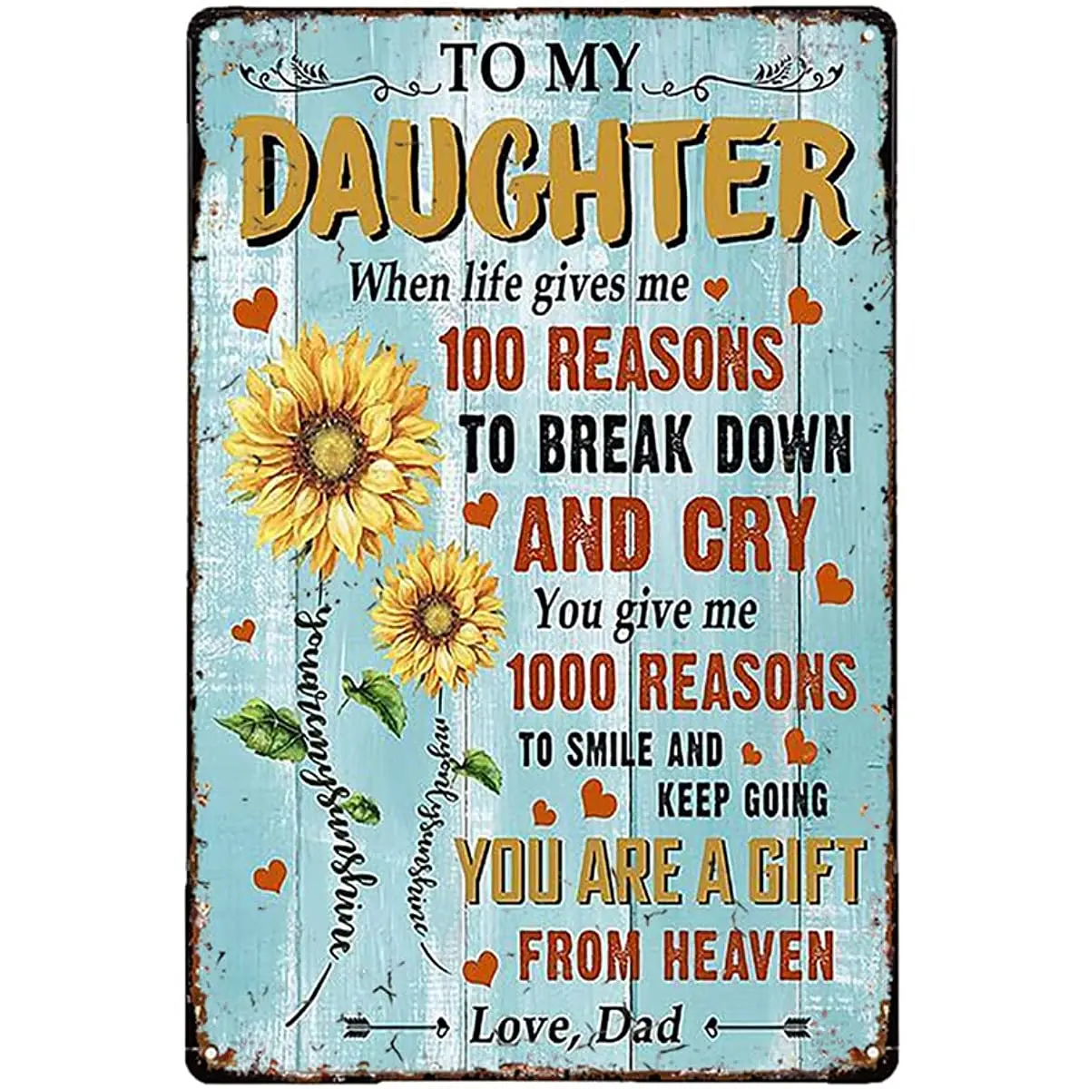 Retro Metal Tin Sign Wall Decor To My Daughter Dad Sunflower Theater Decor Signs For Cafes Bars Shop Wall Decor Signs
Retro Metal Tin Sign Wall Decor To My Daughter Dad Sunflower Theater Decor Signs For Cafes Bars Shop Wall Decor Signs