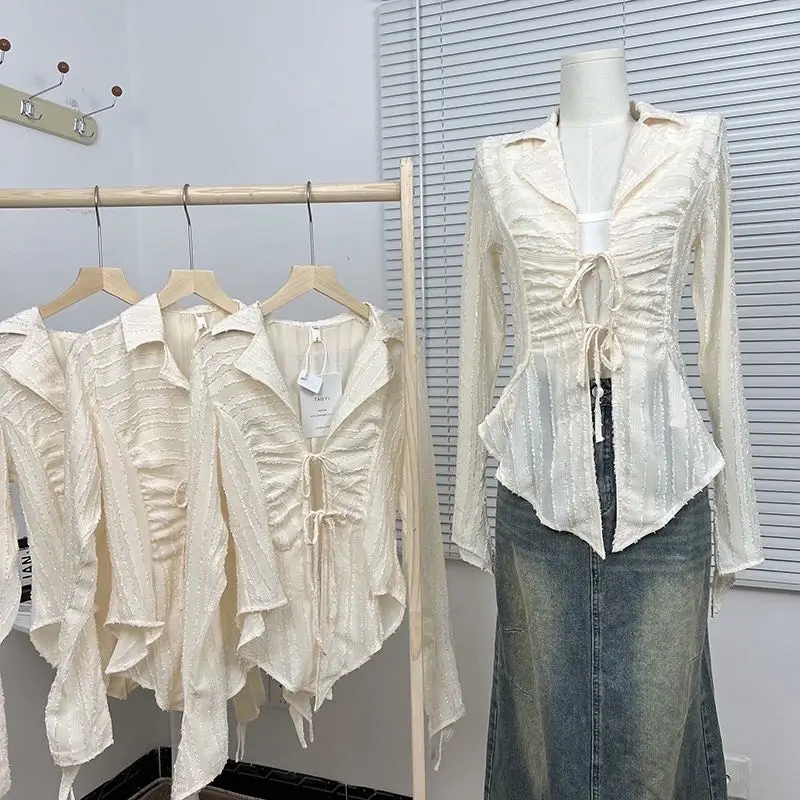 Korean Fashion 2023 Hot Girls Lace Up Waist Show Thin V-neck Shirt Blouse Women Female Chiffon Top
Korean Fashion 2023 Hot Girls Lace Up Waist Show Thin V-neck Shirt Blouse Women Female Chiffon Top