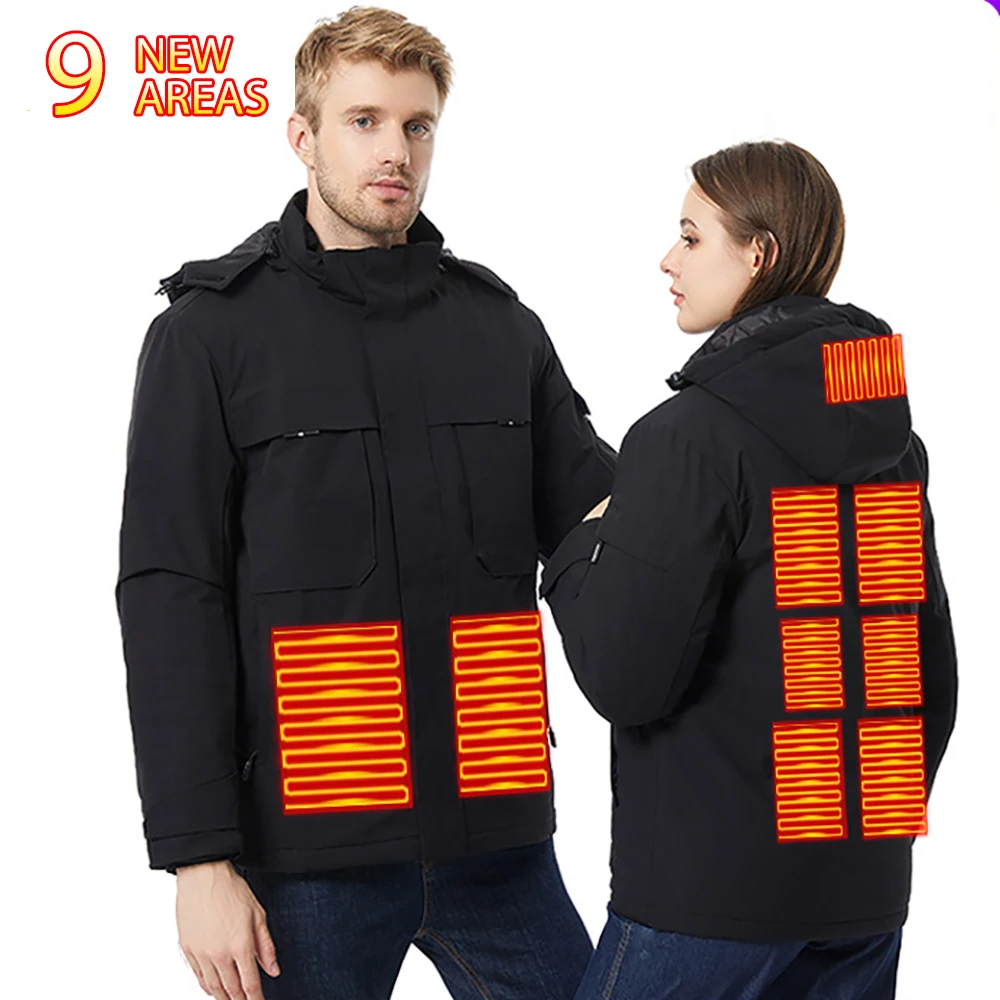 

Men Heated Coat 9 Zone Dual Control Heating Coat Couple Electric Heating Clothing Outdoor Ski Heating Jacket Women Camping Coat