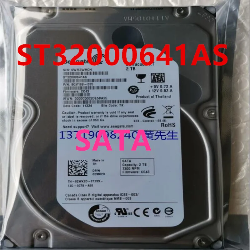 

Original 95% New Hard Disk For SEAGATE 2TB SATA 3.5" 7200RPM 64MB Desktop HDD For ST32000641AS 02WK2D