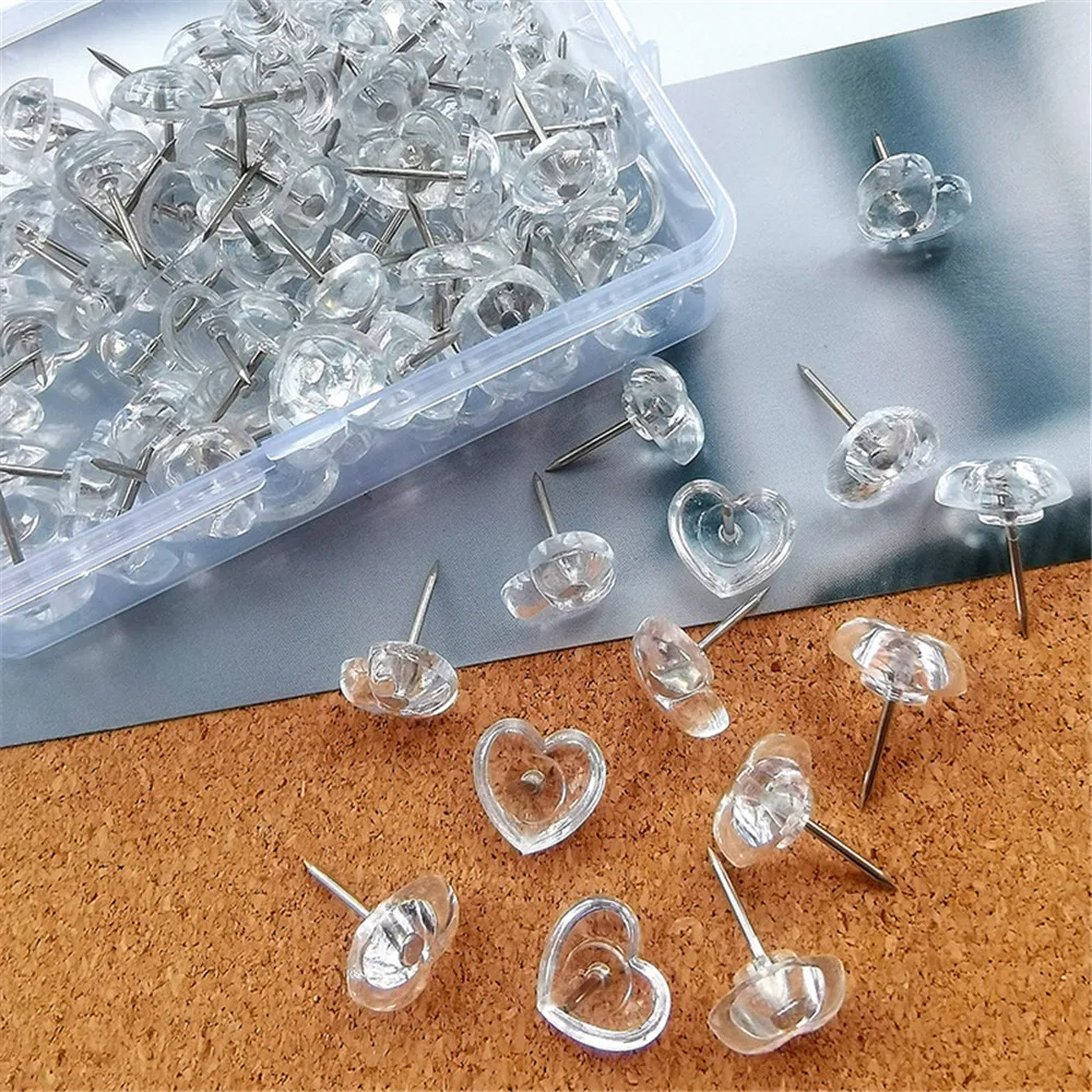 50/100Pcs Transparent Push Pins Heart Shape Thumbtack Board Pins Drawing Photo Wall Studs Office Photo Maps School Supplies
50/100Pcs Transparent Push Pins Heart Shape Thumbtack Board Pins Drawing Photo Wall Studs Office Photo Maps School Supplies