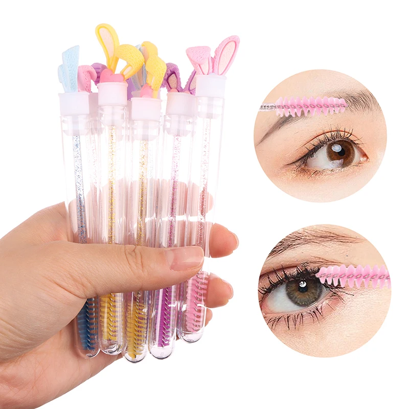 

10Pcs Reusable Eyelash Brush Tube Eyebrow Brush Replaceable Dustproof Rabbit Ear Crystal Rod Replaceable Individual Packing