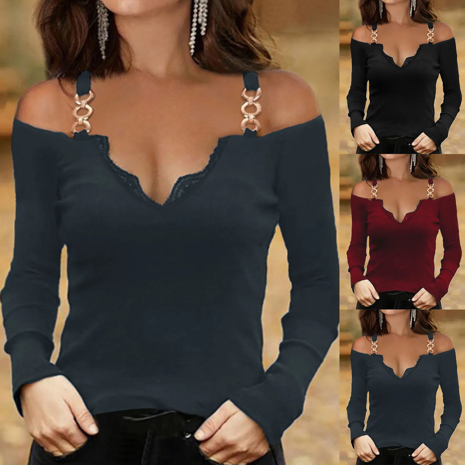 Блузка женская однотонная с V-образным вырезом, пикантный Кружевной Топ с длинным рукавом, на молнии, в полоску, Повседневная рубашка, хлопко... 
Блузка женская однотонная с V-образным вырезом, пикантный Кружевной Топ с длинным рукавом, на молнии, в полоску, Повседневная рубашка, хлопко...