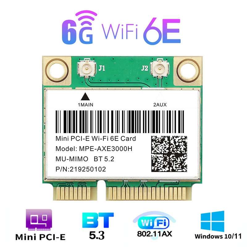 

WiFi 6E AX210HMW Mini PCI-E Wifi карта Intel AX210 5374 Мбит/с Bluetooth 5,3 802.11ax 2,4G/5G/6 ГГц беспроводной адаптер для ноутбука