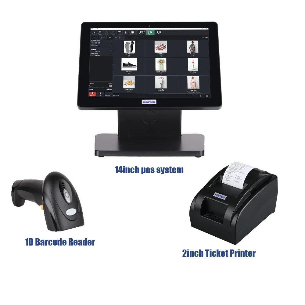 

HSPOS 14 Inch Cash Register Win10 I3 I5 POS System Cashier Terminal With Printer Scanner and VFD