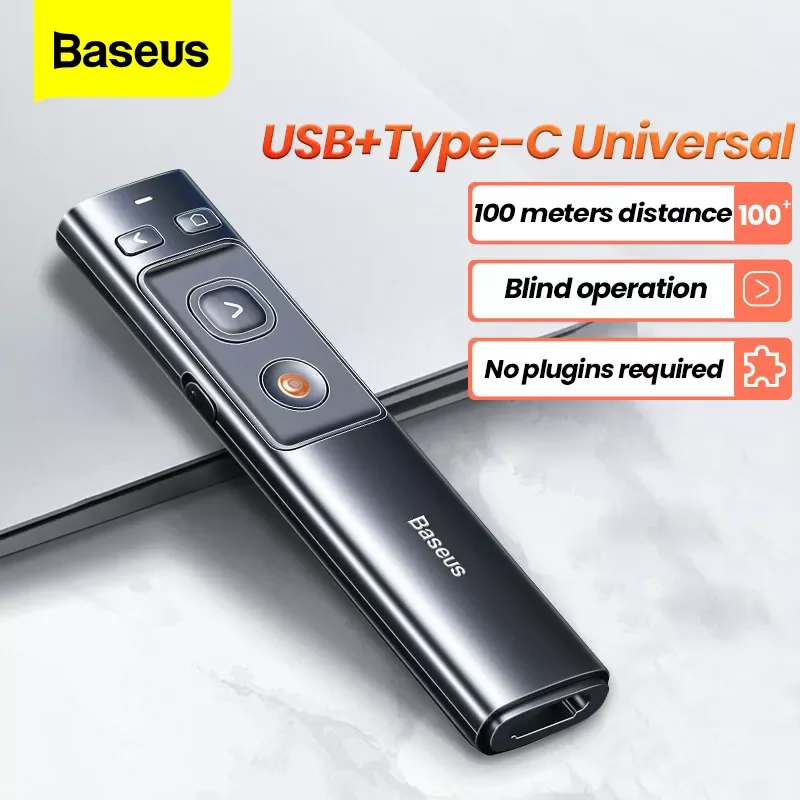 

Baseus Wireless Presenter Pen 2.4Ghz USB C Adapter Handheld Remote Control Pointer Red Pen PPT Power Point Presentation Pointer