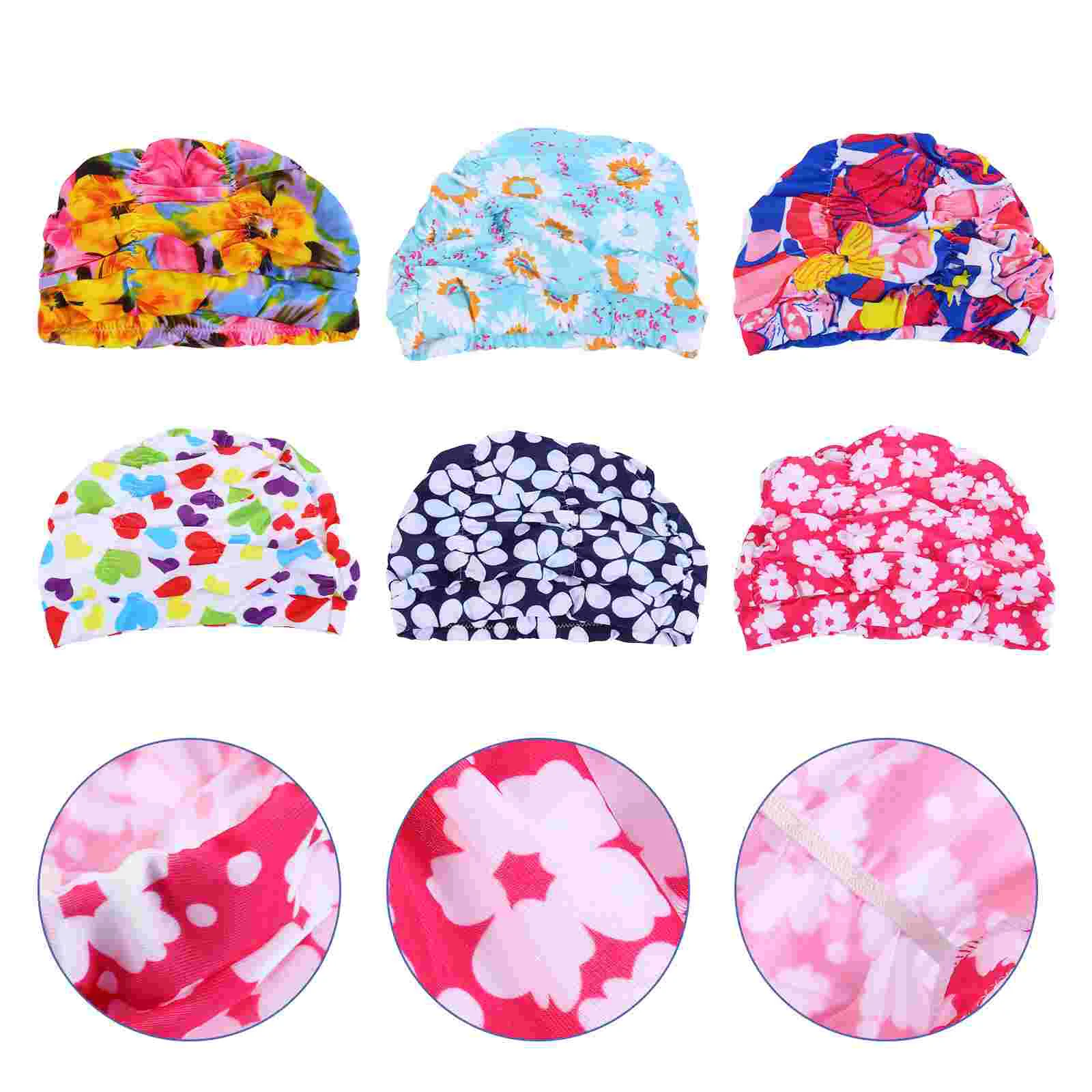 6pcs Pleated Swimming Caps Adults Fashionable Swimming Hats (Random Pattern) 
6pcs Pleated Swimming Caps Adults Fashionable Swimming Hats (Random Pattern)