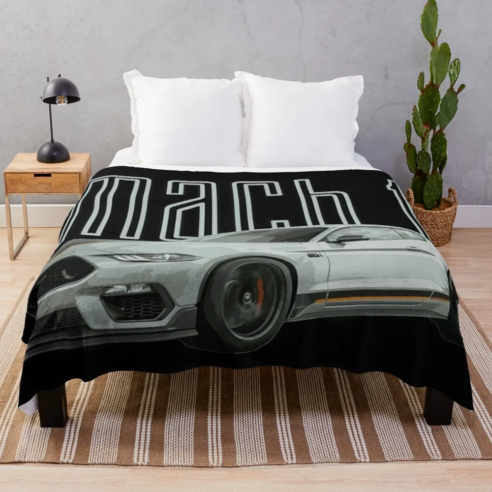 

MACH 1 Mustang GT 5.0L V8 Performance Car Fighter Jet Gray Throw Blanket Decorative Sofa Blankets Fleece Bkanket Luxury Blanket